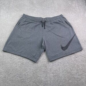 Nike Sweat Shorts Mens 2XL XXL Grey Big Swoosh Logo Drawstring Gym Training